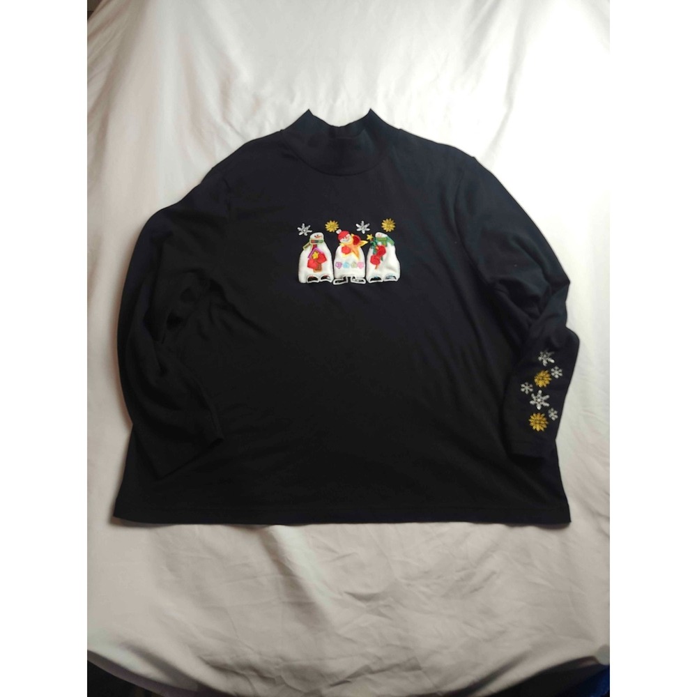 Vintage Y2K Reference Point Snowman‎ Top Womens 3X Black Quiet Luxury Wintercore